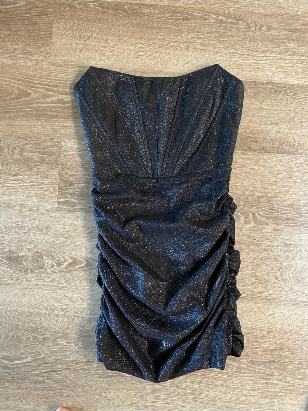 Babyboo Strapless Black Shimmer Ruched Cocktail Dress